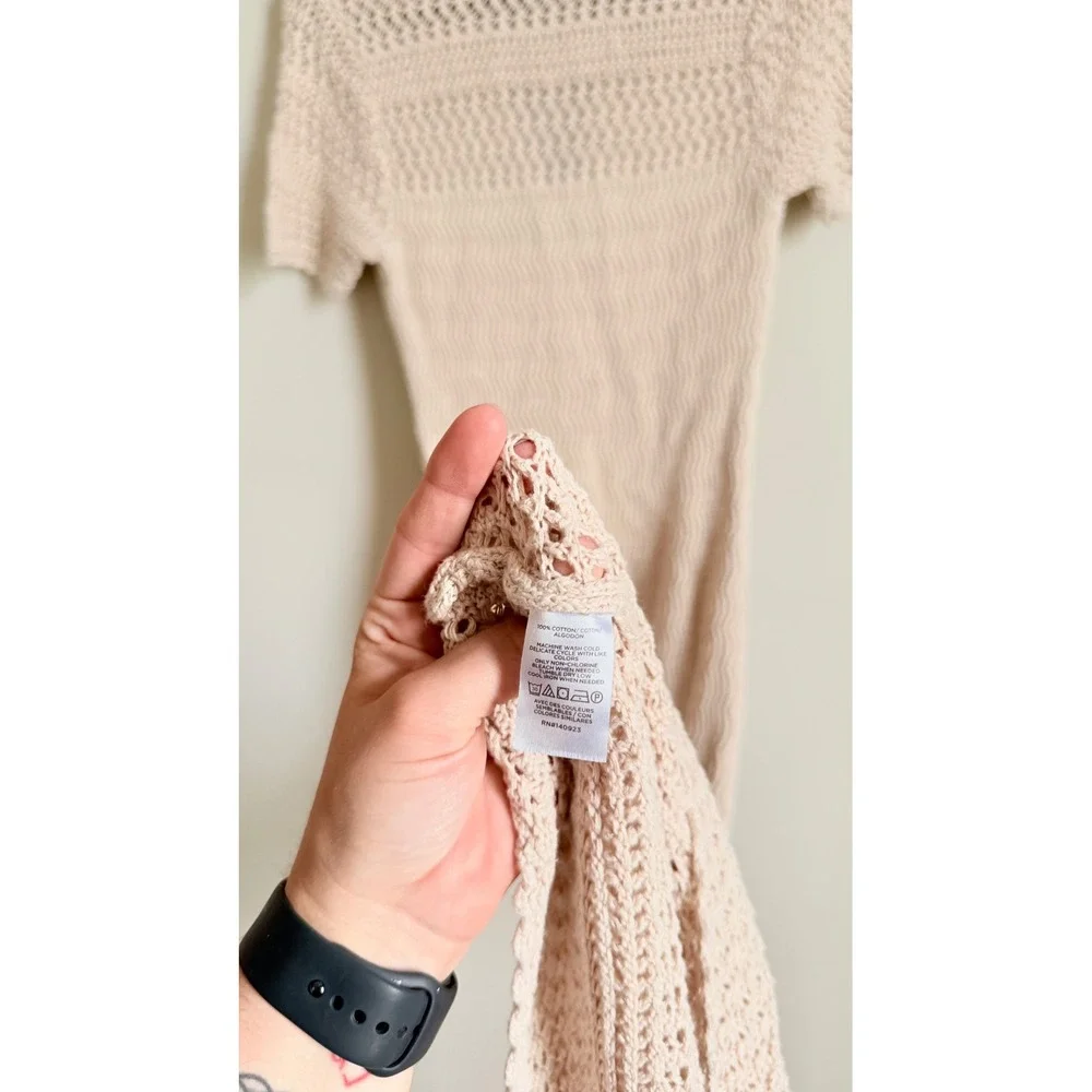 Loft Beach Crochet Maxi Dress Cream Cotton Knit Polo Collar Short Sleeve Small - Picture 5 of 5